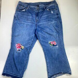 Lane Bryant Size 20 Women's Girlfriend Crop Jeans Floral Embroidered Raw Hem